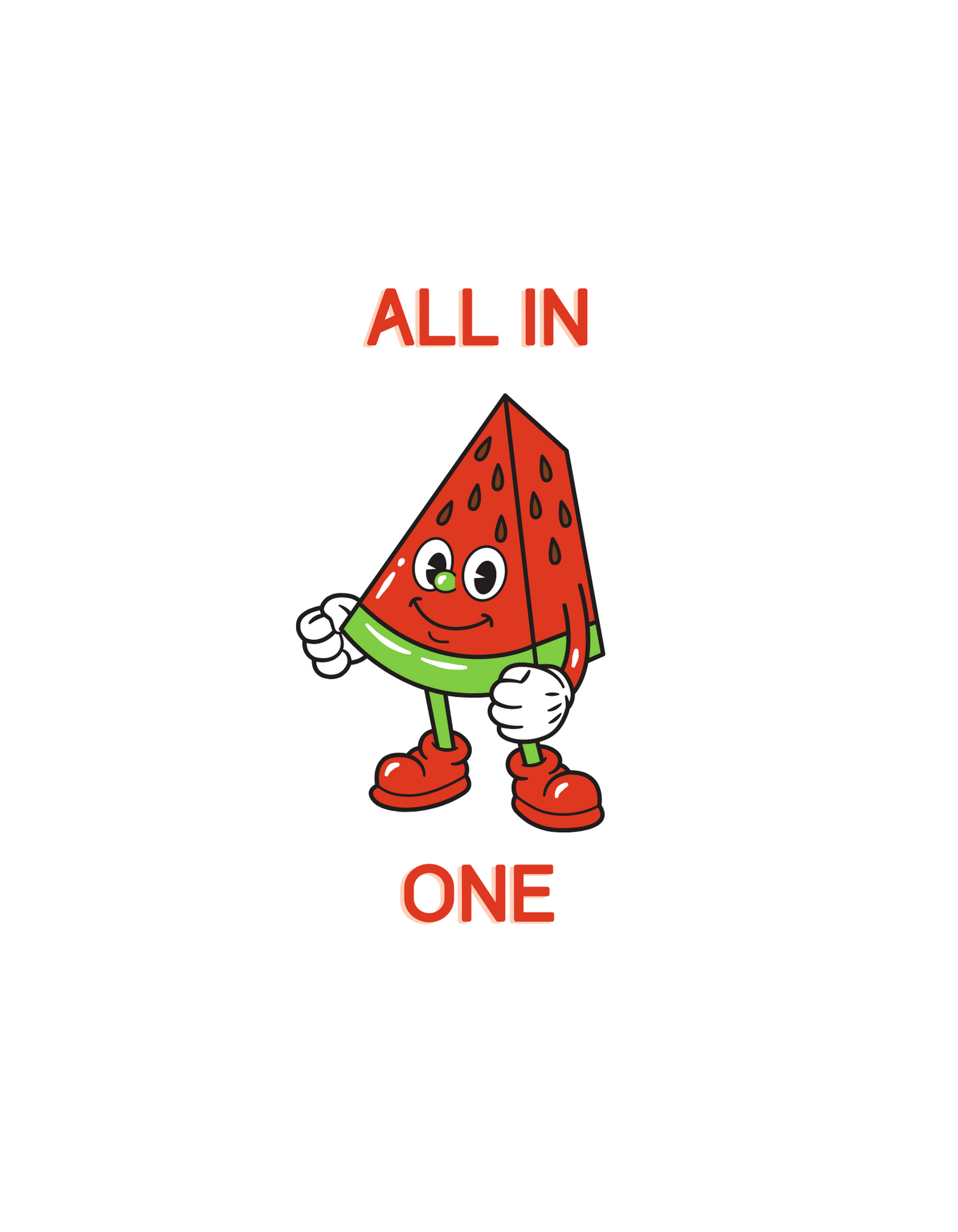 smartpages--red-and-gr-7cdf68b35b0c45c2a82a-Red and Green One In A Melon Pun Cartoon Character Cute T-Shirt
